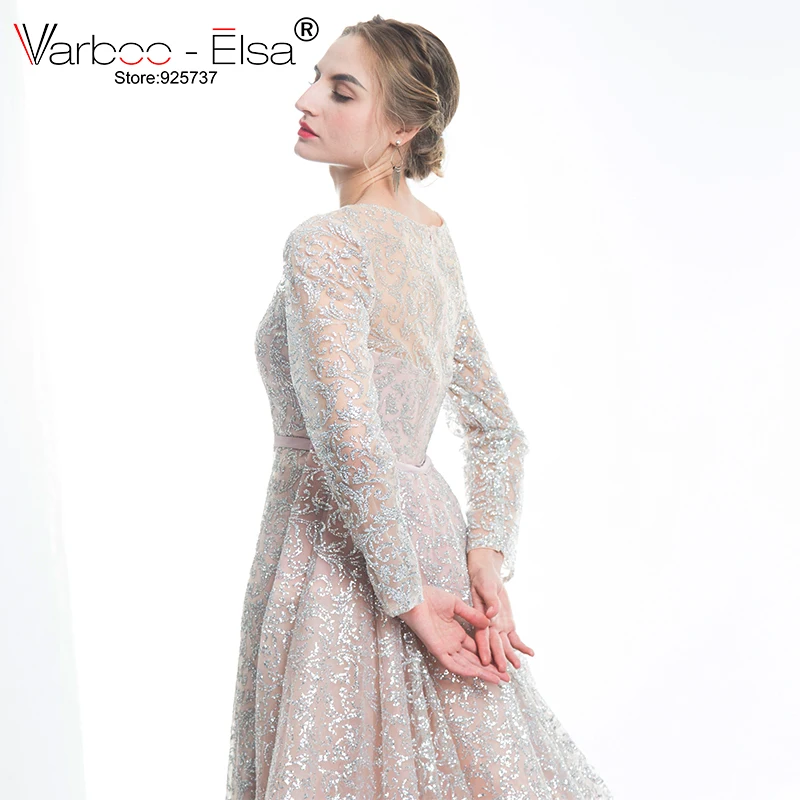 VARBOO_ELSA/ Новое поступление, блестящее вечернее платье с блестками, длинный съемный шлейф, Длинное нарядное платье с рукавом, мусульманское платье для выпускного вечера в арабском стиле