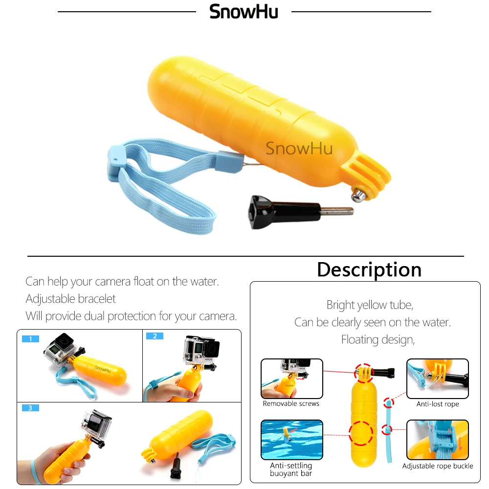 SnowHu для Gopro hero 4 3 + Водонепроницаемый чехол монопод сумка переноски gopro набор