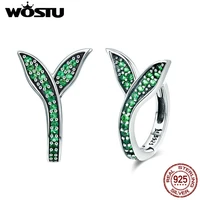 wostu spring new 925 sterling silver sprout green leaves stud earrings for women fashion designer jewelry brincos gift fie295