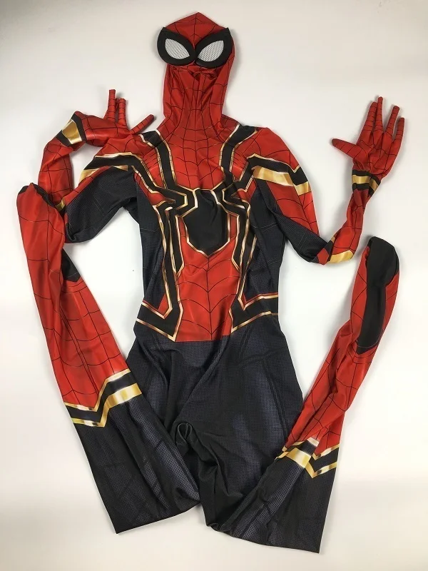 Красный черный железный костюм паука для взрослых косплей 3D принт Zentai Человек