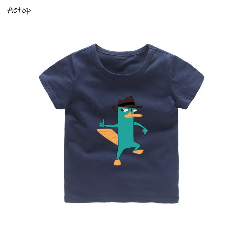 Новое поступление, модная футболка с принтом «Phineas and Ferb Perry the Platypus» Новая летняя хлопковая детская футболка b908