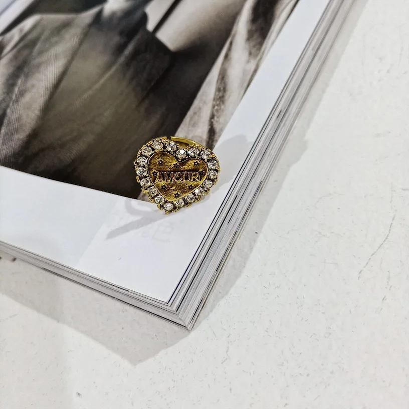 heart ring Rongho винтажные Кристальные кольца в форме сердца для женщин, антизолотые кольца с надписью amour, кольцо с дизайном «звёзды», модные ювелирные изделия - Цвет основного камня: heart ring