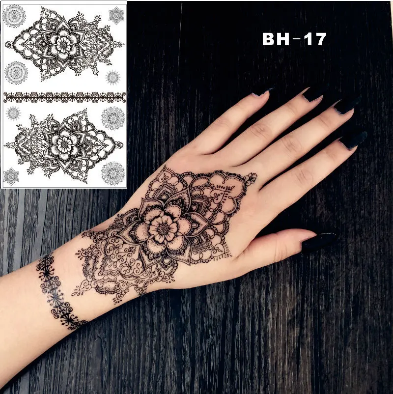 # BH 17 временная татуировка Мандала с черной хной|body stickers|henna temporary tattoosblack henna tattoo |