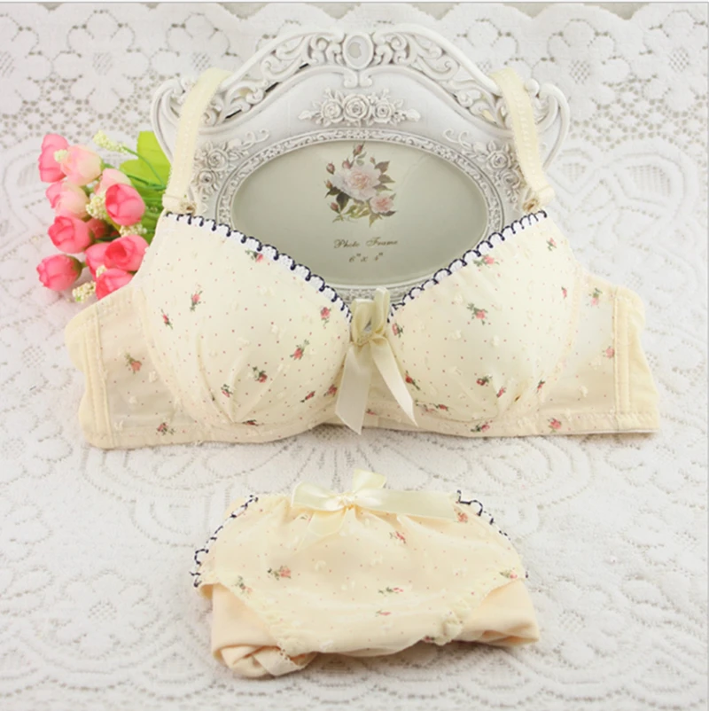 Комплект женского нижнего белья с цветочным принтом и чашками пуш ап|bra underwear|briefs