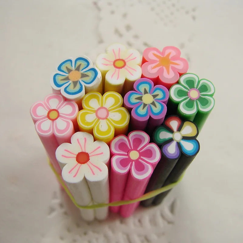 Flower 10x50mm10pcs 10 шт смешанные цвета Fimo наклейки для ногтей фимо-трости 3D дизайн ногтей украшения полимерная глина цветок прутки Fimo для ногтей DIY дизайн красота - Цвет: Flower 10x50mm10pcs