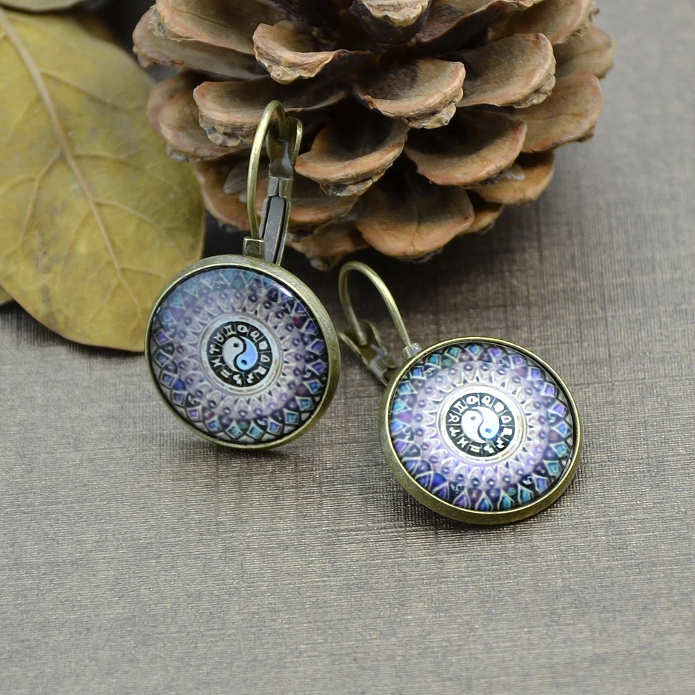 Bohemia Ethnic Style Bronze Silver Color Earrings Round Shape With Tai Chi Pattern Drop For Women Accessories | Украшения и
