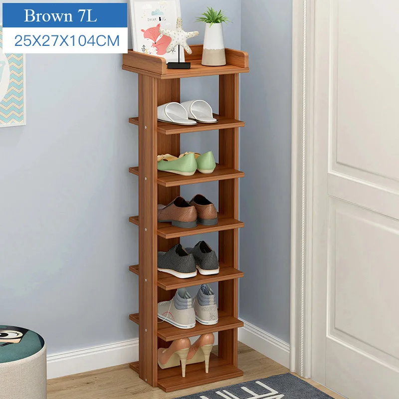 Brown 7L Деревянный стеллаж для обуви простая сборка шкаф для хранения обуви Минималистичная современная мебель для дома Прихожая Экономия пространства обувь Органайзер полка - Цвет: Brown 7L