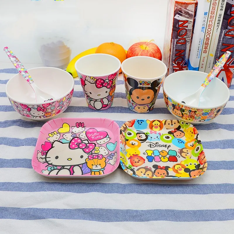 Creative cute cartoon children's tableware dishes dish spoon cup four-piece suit gift A5 melamine environmental protection table | Мать и