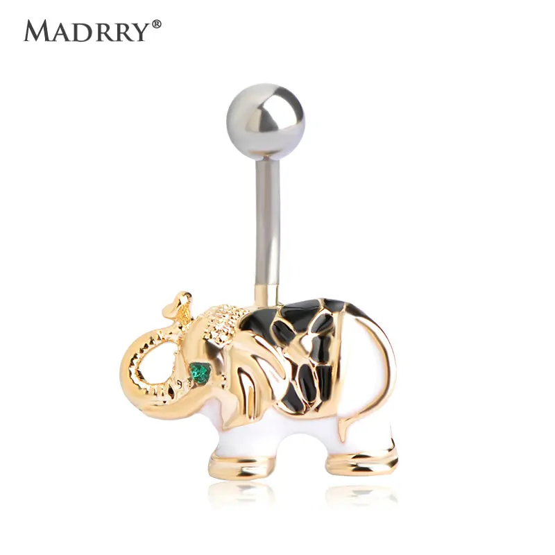 

Madrry Elephant Enamel Esmalte Navel Belly Rings For Women Bar Piercing Surgical Steel Medical Titanium Gold Color Septum 1.6mm