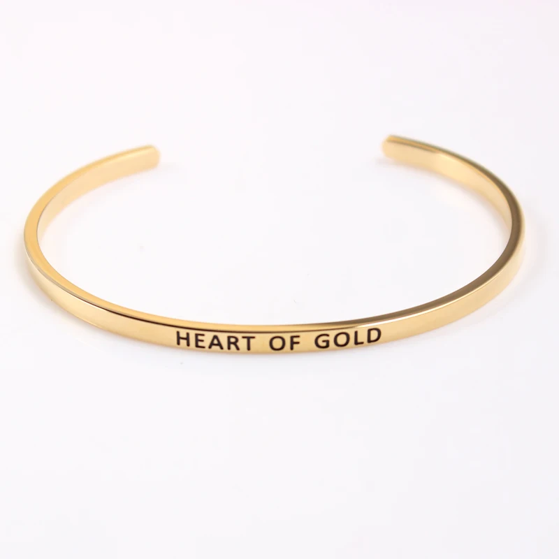 heart of gold Золото 316L Нержавеющая сталь браслет, женская бижутерия вдохновляющие по индивидуальному заказу Цитата браслет с мудрым высказыванием Браслеты, мамы, сына и дочки; подарок - Окраска металла: heart of gold