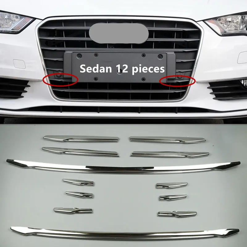 12 pieces Sedan Декоративные полосы на переднюю решетку из нержавеющей стали для Audi A3 8V Sedan Sportback 2013-, Центральная решетка на решетку, накладка, автомобильные наклейки - Название цвета: 12 pieces Sedan