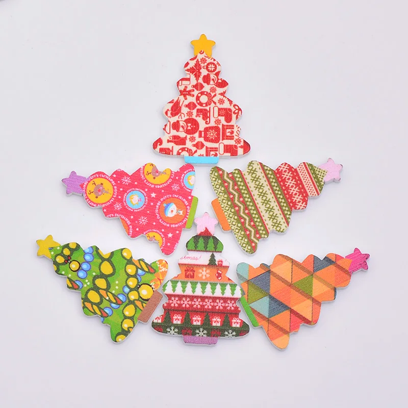 JUNAO 20pcs 25*35mm Random Mix Color Christmas Tree Wood Buttons Children New Year's Button Big DIY Scrapbooking Crafts | Дом и сад