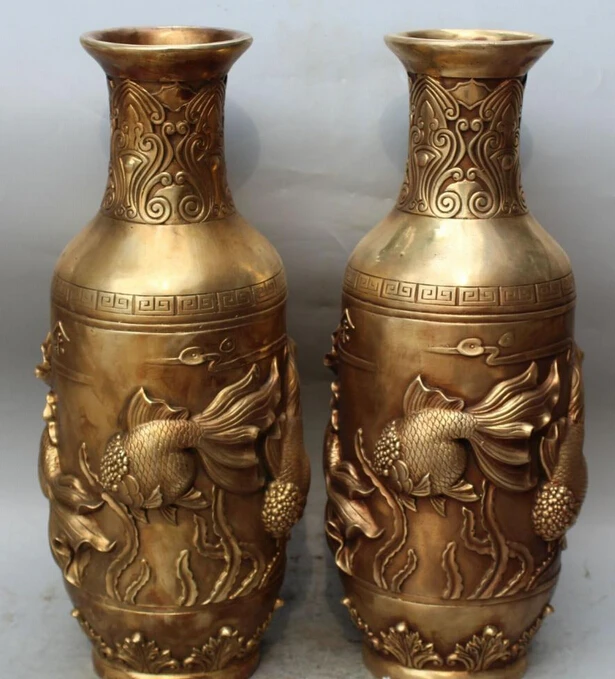 ZSR bir 007001 18&quot Marked China Dynasty palace Bronze Fish Goldfish Vase Bottle Pot Statue Pair | Дом и сад