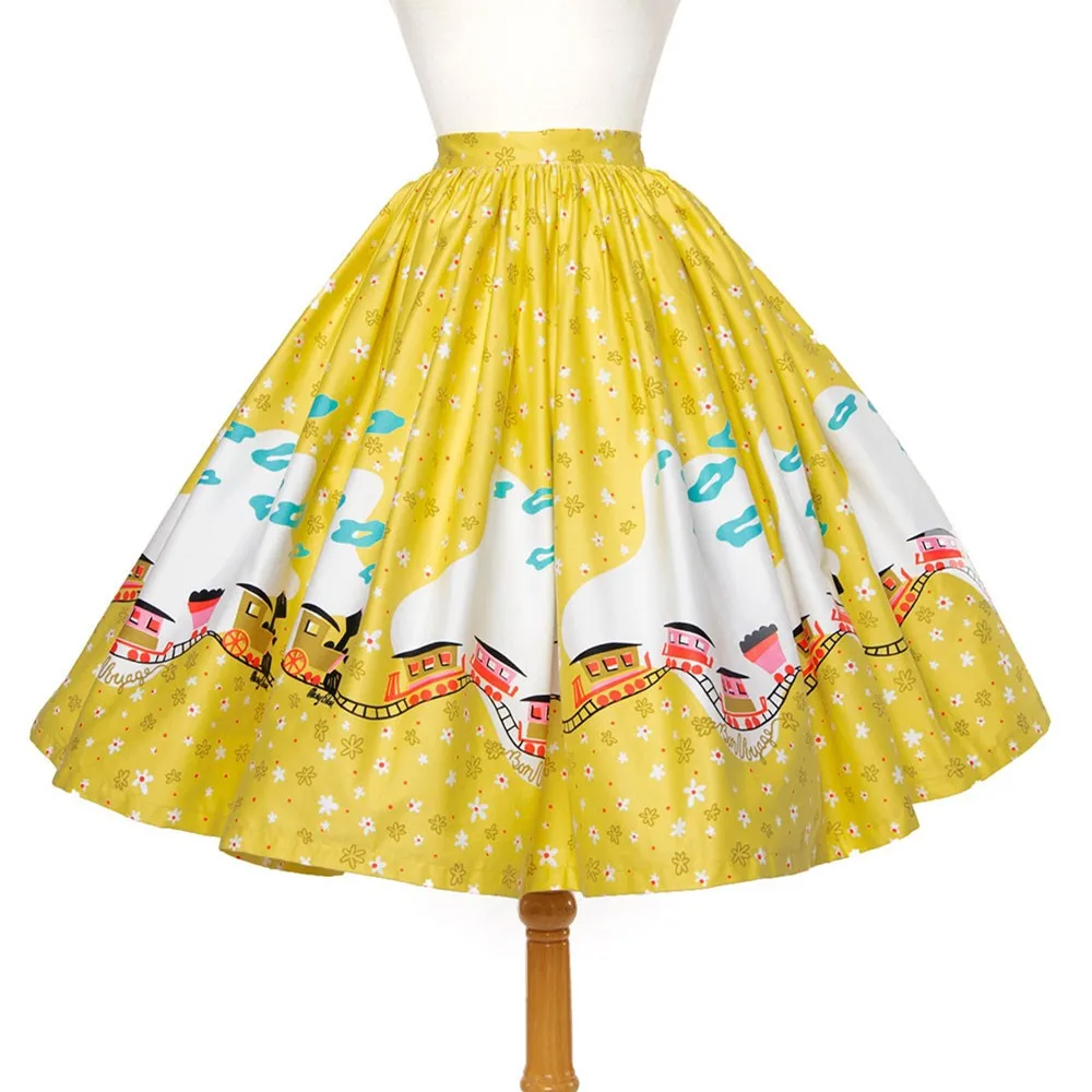 Женская винтажная юбка Mary Blair желтая с завышенной талией и шлейфом размера плюс в