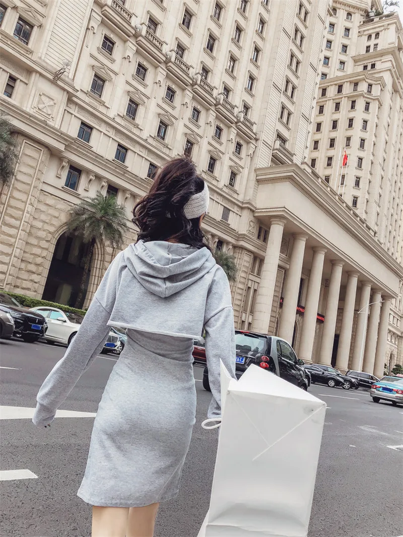 Комплект из 2 предметов: платье жилет + толстовка с капюшоном карандаш|Спортивные