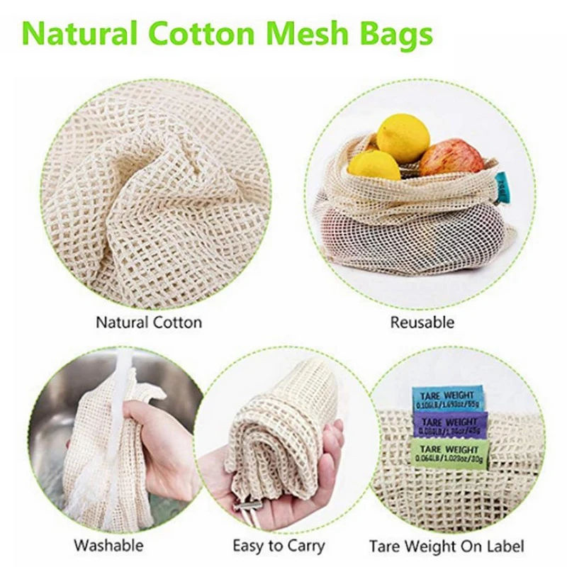 Многоразовая продуктовая сумка 3 размера сетчатые сумки для фруктов и овощей со