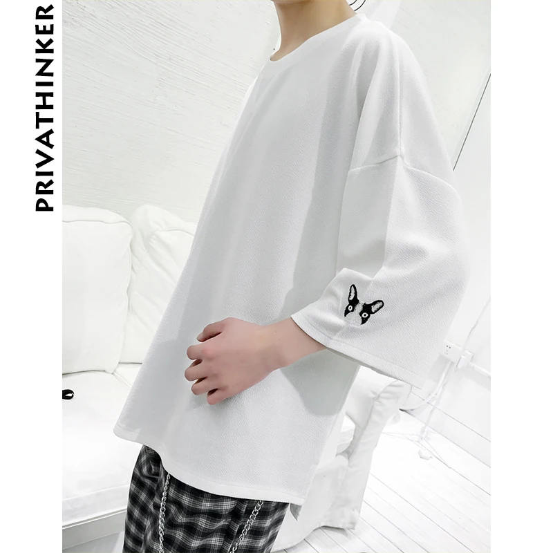 Privathinker 2018 Mens T-shirt Oversized Three Quarter Sleeve T-shirts Korean Male Embroidery Tshirt Fashion Summer Tees | Мужская
