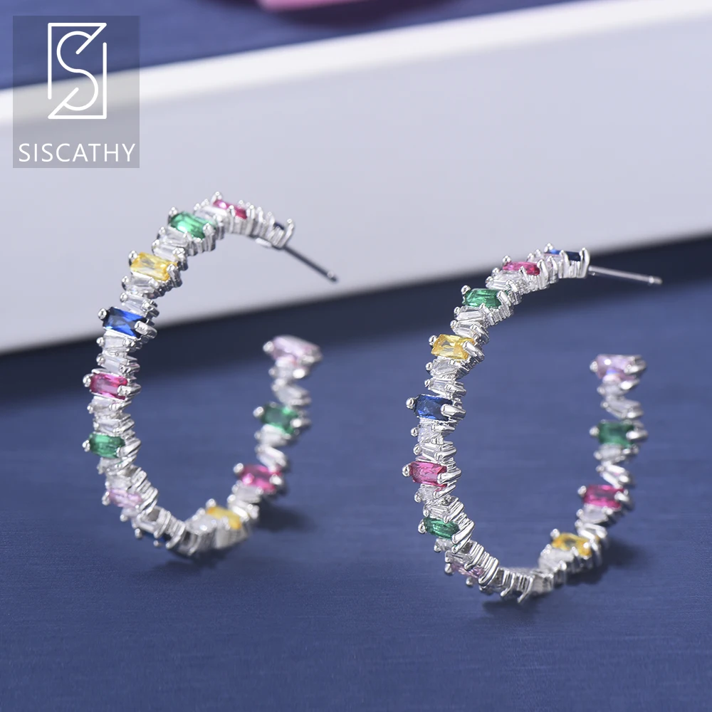 Sisathy 31*31 мм модные серьги для женщин кубическая циркониевая инкрустация круглая