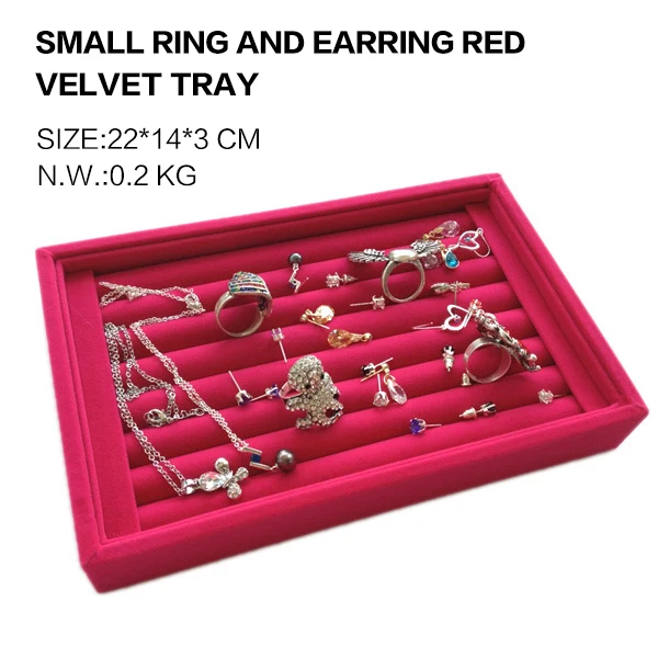 S Ring Tray Red Ледяной бархатный Штабелируемый Лоток с маленьким кольцом, черный 15 сетчатый лоток для ювелирных изделий для хранения в магазине, выставочный держатель для розетки - Цвет: S Ring Tray Red