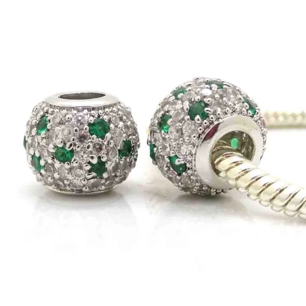 Новый микро проложить зеленый CZ шар Шарм бисер серебряного цвета Подходит Pandora
