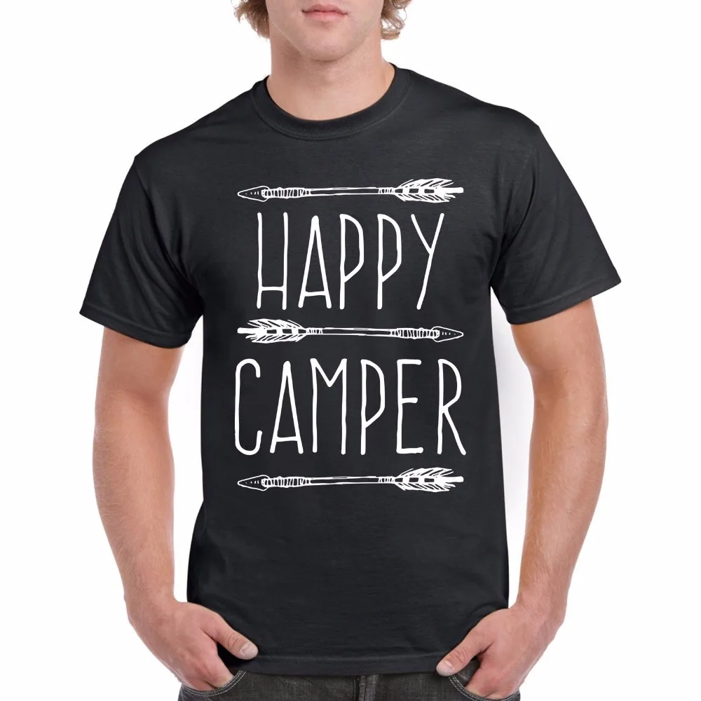 

Странные вещи дизайн футболка 2019 Новый буквенным принтом Happy Camper, Летние повседневные футболки с принтом «Человек Рубашка хорошего качеств...