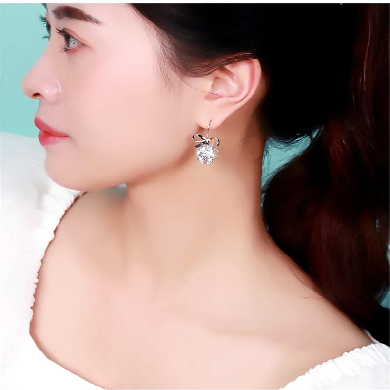 2018 корейские серьги с бантом кубическими цирконами женские длинные висячие