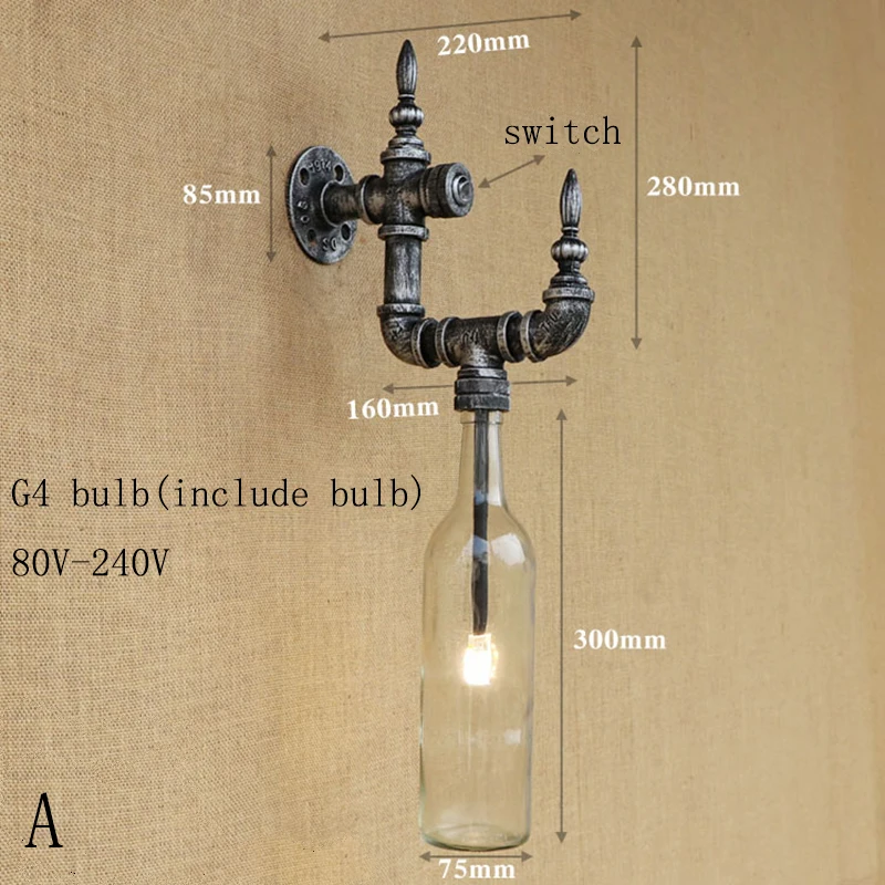 Винтажный светильник в стиле лофт G4 настенная лампа с выключателем для гостиной