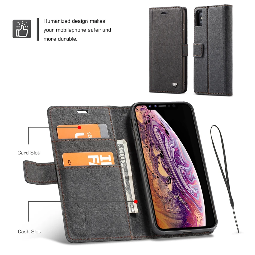 Роскошный кожаный флип-чехол для телефона для iPhone 6, 7, 8 Plus, кошелек, сумка для карт, кронштейн, Отделяемый ПУ, для iPhone X, XR, Xmax, задний Чехол