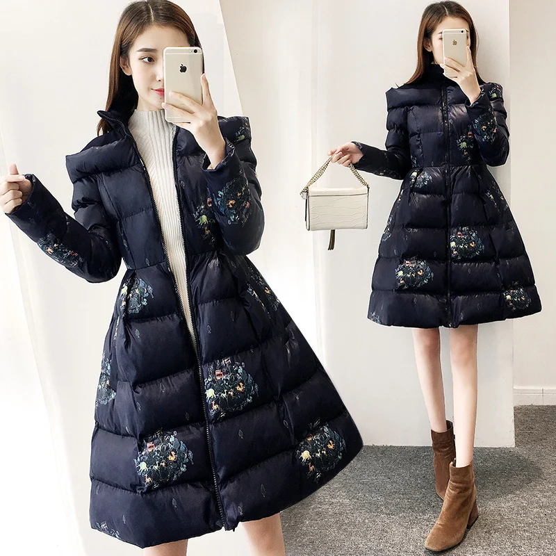 Женская Стеганая куртка трапеция с цветочным принтом длинная стеганая высоким