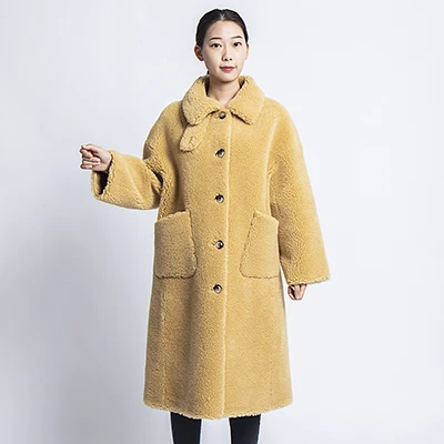 Yellow Abrigos mujer invierno, зимнее пальто из искусственного меха, 30% овечий мех, плюшевая куртка, женские длинные меховые пальто - Цвет: Yellow