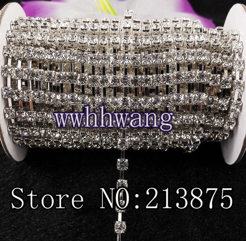 Free shipping SS20 4.8mm 10 Yards Clear AB crystal rhinestone close chain trims silver Wedding dresses Garment accessories