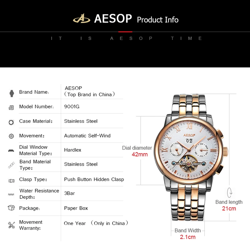 AESOP Mechanical Men Watch Fashion Automatic Wristwatch Rose Gold Hollow Stainless Steel Male Clock Relogio Masculino Box 27 | Наручные