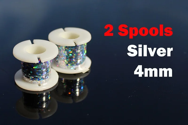 Silver 4mm Tigofly 2 катушки 6 цветов 2 мм-5 мм шириной Magnum Flashabou Голографическая мишура вспышка плоская майларовая кристальная вспышка материалы для завязывания мушек - Цвет: Silver 4mm