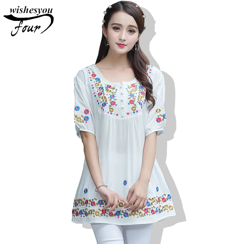 Для женщин Блузка Лето Новинка 2017 года хлопок и лен куртка Свободные вышивка