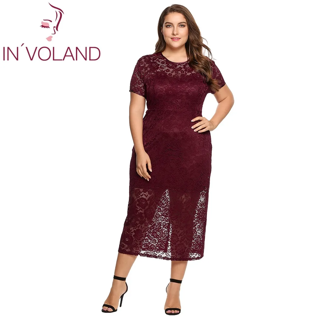 Женское кружевное платье IN'VOLAND вечерние облегающие платья миди размера плюс с