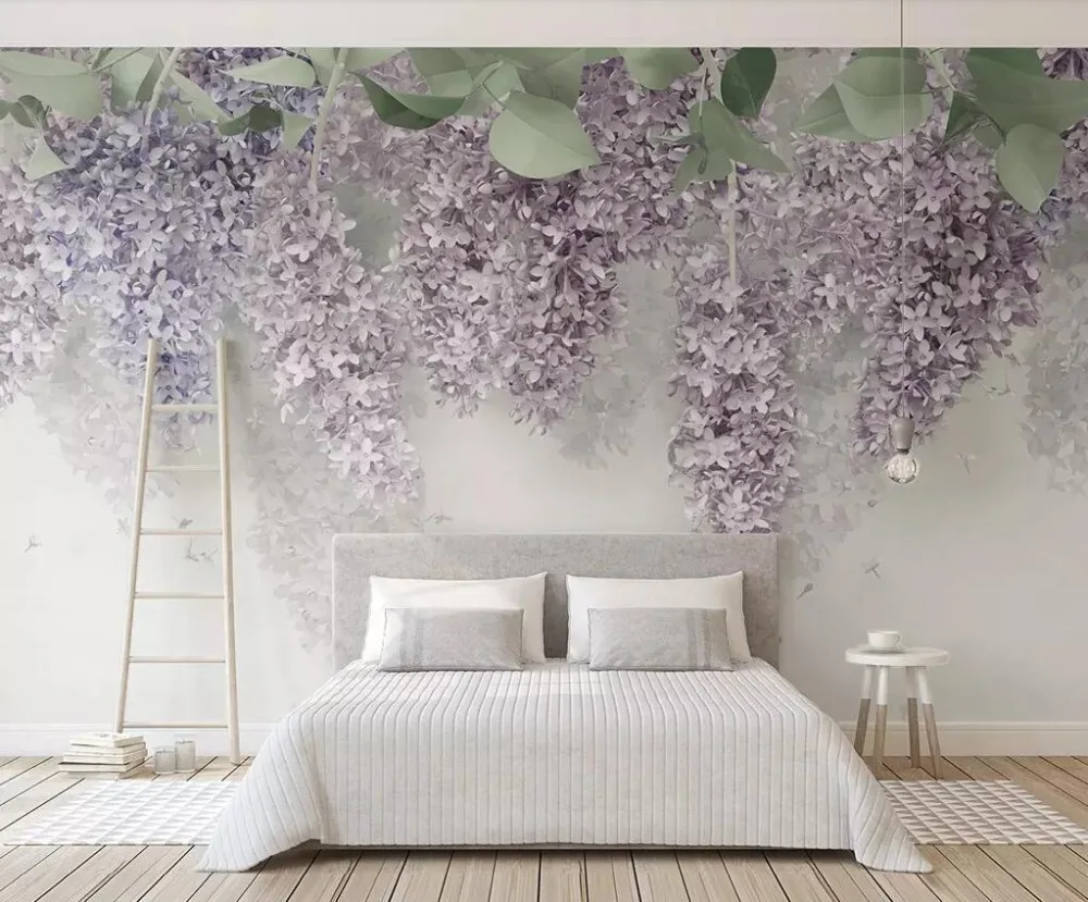 

Custom mural wallpaper beautiful lilac wisteria 3d flowers wedding room living room bedroom background wall