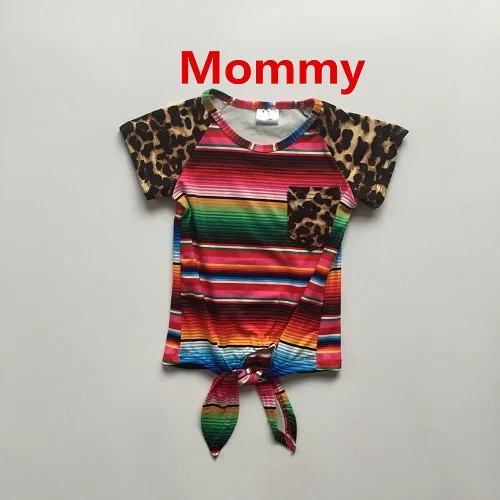 mommy Мама и ребенок, летние футболки для девочек разноцветная рубашка с полосками и леопардовым принтом, рубашки с рукавами mommy me - Цвет: mommy