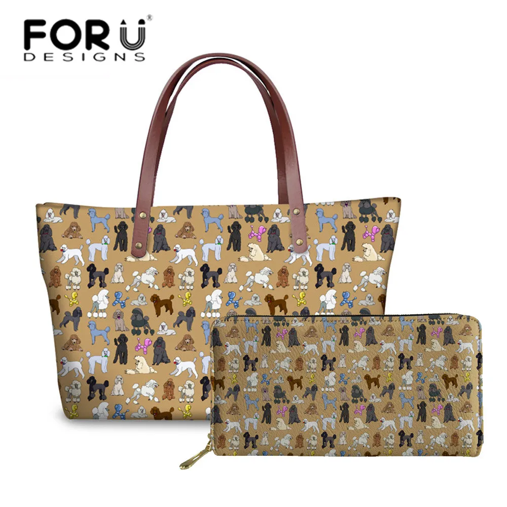 

Наплечные сумки FORUDESIGNS, женские сумки с рисунком пуделя, женский бумажник для женщин, дорожные сумки с верхними ручками, сумка