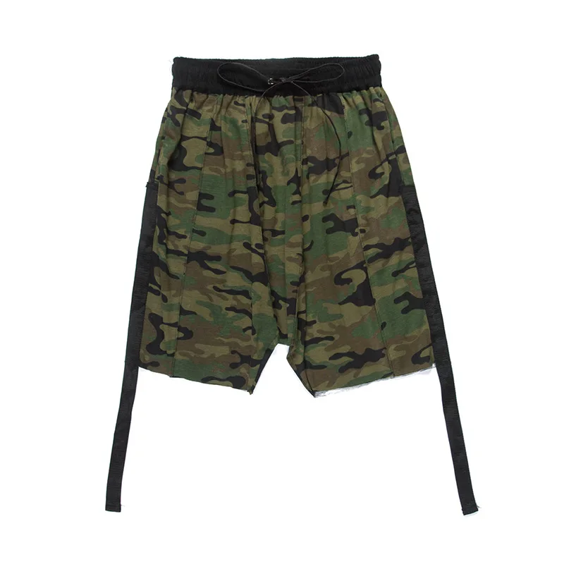 Шорты мужские камуфляжные шаровары в стиле хип хоп с боковыми лентами заниженной