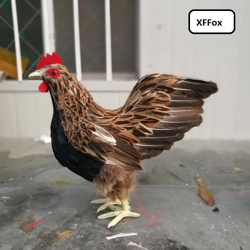 

big simulation brown cock model plastic&furs real life chicken doll gift about 43x40cm xf2047