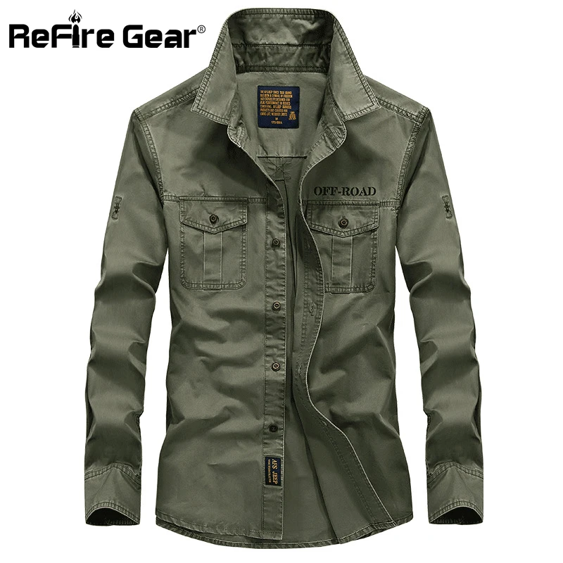 ReFire Gear рубашка в стиле милитари для мужчин осень 100% хлопок дышащие рубашки с
