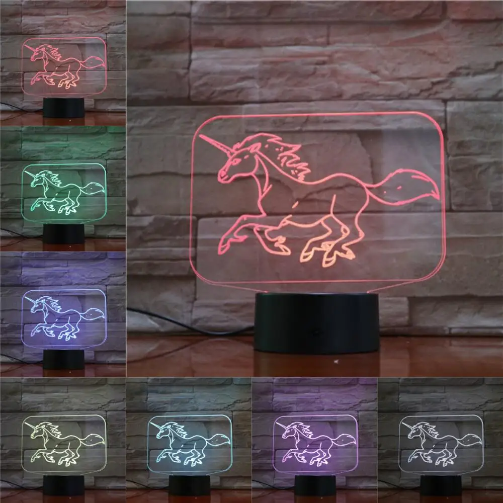 

Животное бегущая Лошадь Единорог 3D лампа Иллюзия детский Ночной светильник Светодиодная лампа многоцветный подарок Детская игрушка Батар...