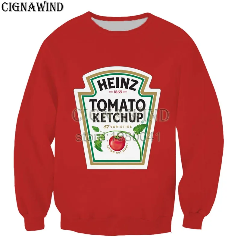 New arrive popular Heinz Tomato Ketchup men women 3D print harajuku style t shirt /hoodies/ sweatshirts/vest/ summer tops | Мужская