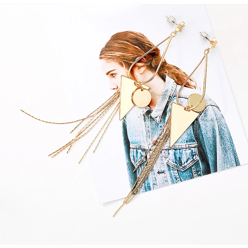 Ladies Gold Color Star Tassel Drop Earrings for Woman long triangle Earring Party Gift Fashion Jewelry | Украшения и аксессуары
