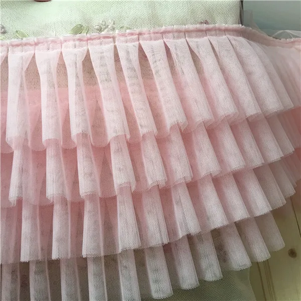 pink 1 метр, розовый, черный, белый цвет, гофрированная сетка, кружевная отделка, 22 см, в ширину, 4 слоя, плиссированная ткань для пачки, куклы, юбка-пузырь - Цвет: pink