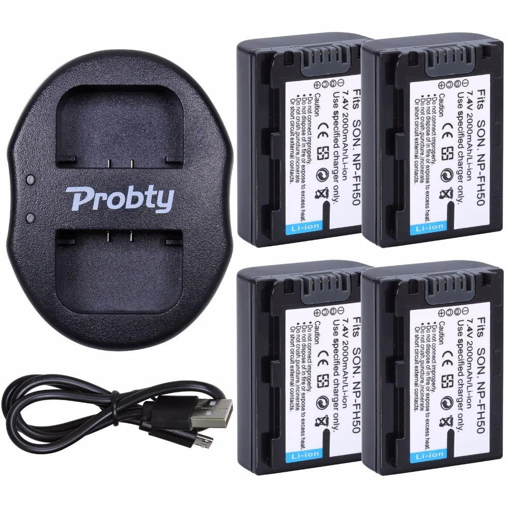 4 шт. Probty NP-FH50 NP FH50 батарея + USB двойное зарядное устройство для Sony A230 A330 A290 A380 A390