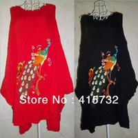 free shipping chinese style fashion vintage embroidery red and black dress loose cotton 2021 new dresses summer