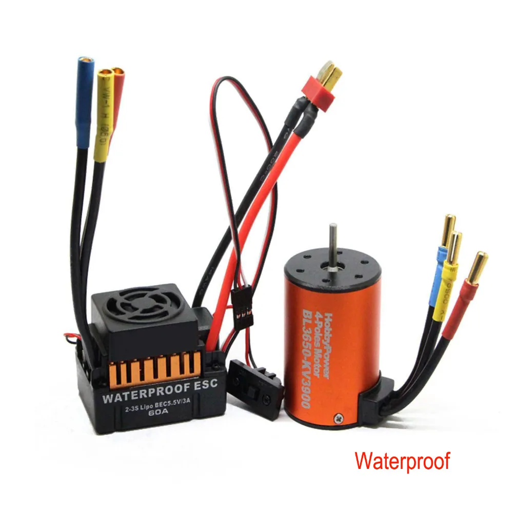 Водонепроницаемый 60A Blushless ESC + 4 полюса BL3650 3900KV двигателя для 1/10 RC автомобилей