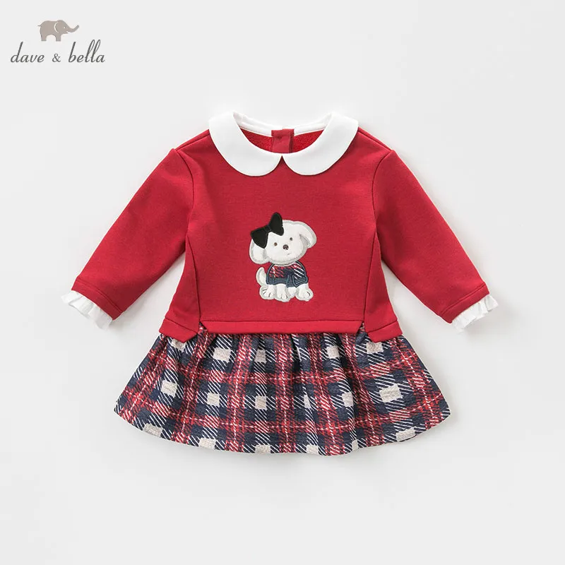 DBZ8926 dave bella baby girls Plaid Dress long sleeves autumn dresses kids dress children birthday party boutique | Детская одежда и