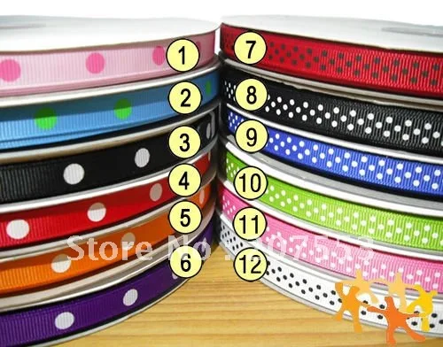 Оптовая продажа 60 ярдов 3/8 &quot10 мм в горошек GROSGRAIN лента для банта на волосы
